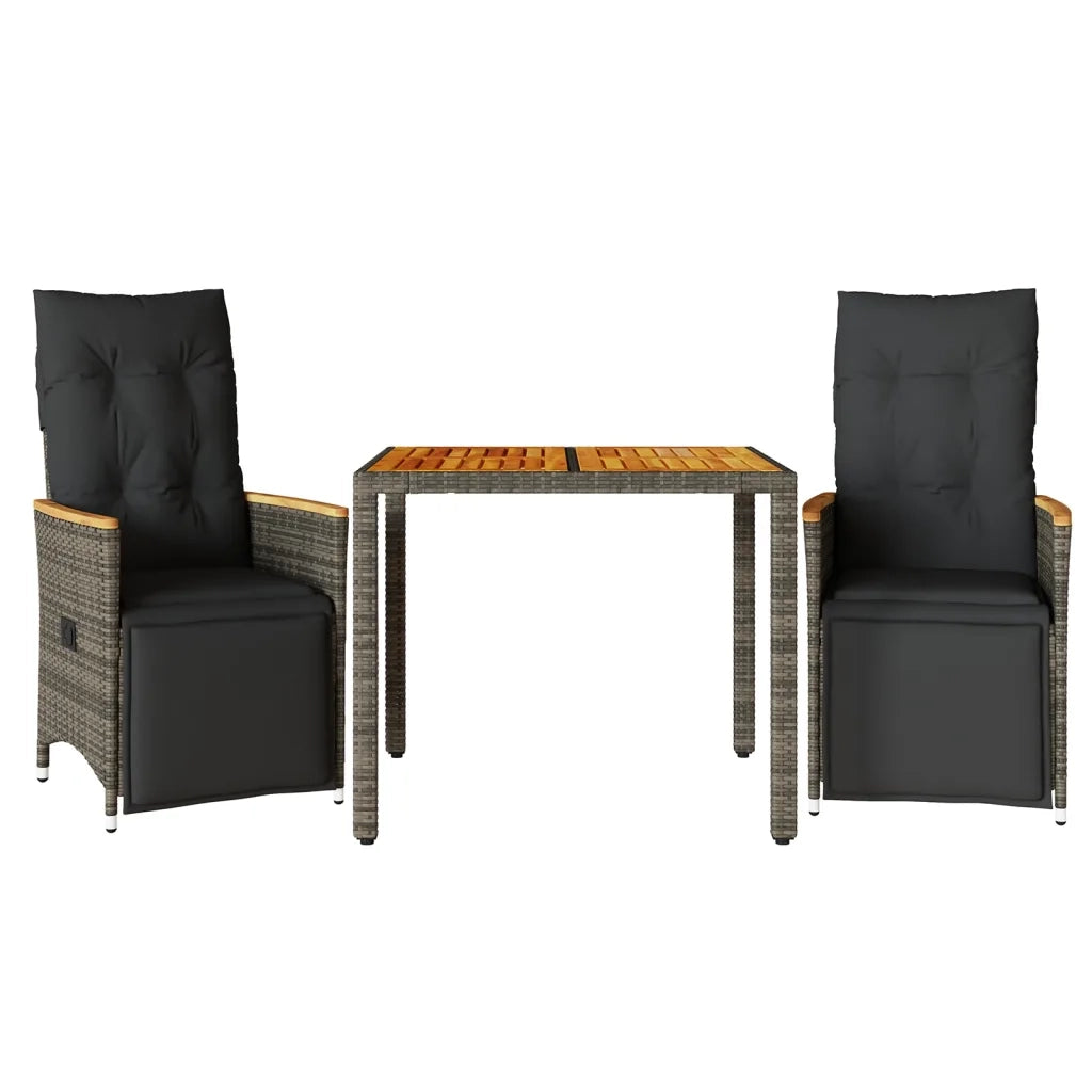 vidaXL Set Bistrò da Giardino 3 pz con Cuscini in Polyrattan Grigio