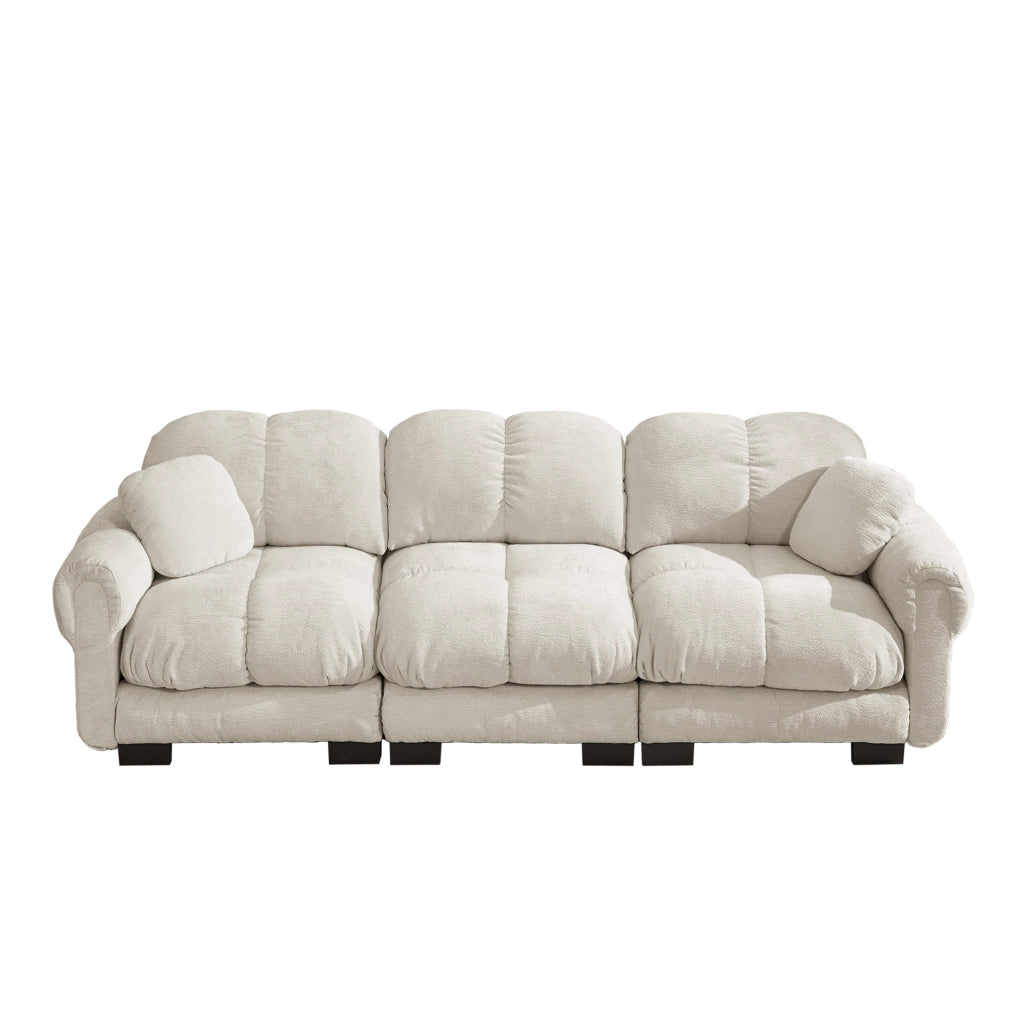 Divano modulare in chenille 260x86x90 cm con seduta trapuntata; cuscino incluso; kaki chiaro