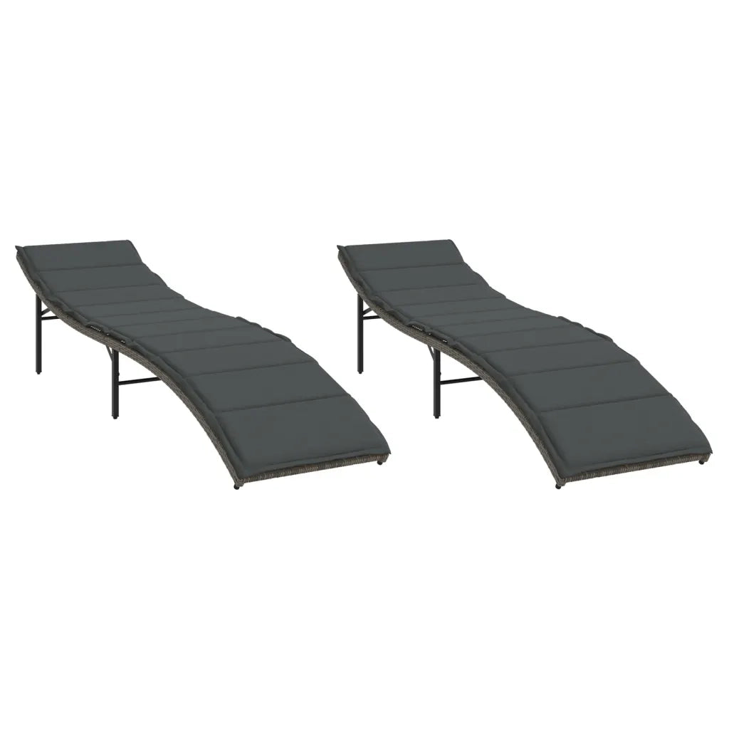 Lettini Prendisole 2 pz | Sdraio da giardino | Lettino da sole con Cuscini Grigio in Polyrattan