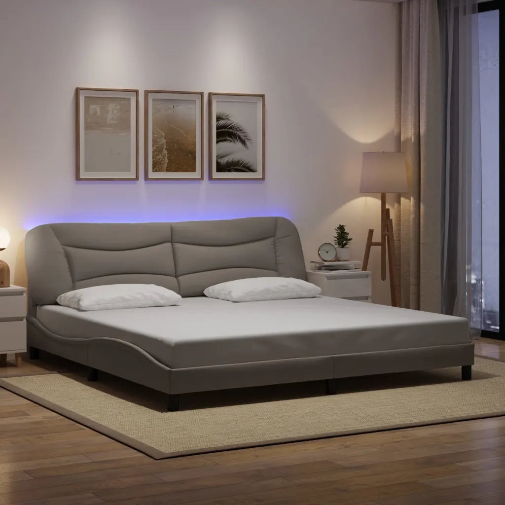 Giroletto con LED senza Materasso Hvar Tortora 200x200 cm in Tessuto