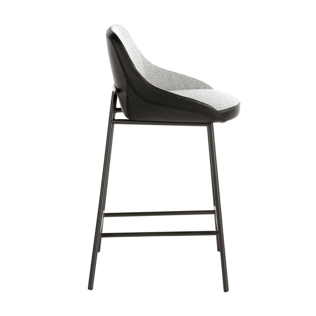 Sgabello in tessuto grigio ed ecopelle nera