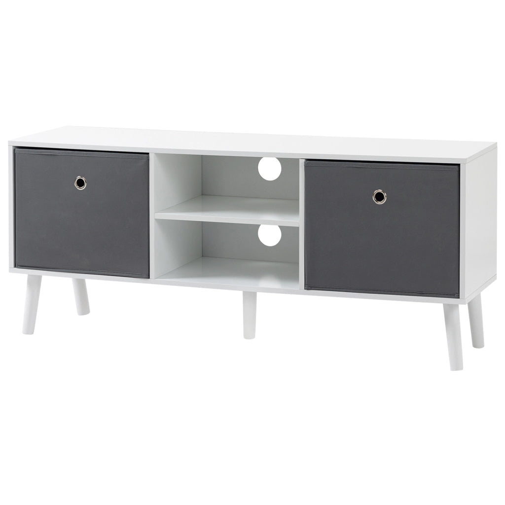 Mobile TV con 2 Cassetti e Ripiani Aperti ¨C Xylo ¨C Bianco e Grigio 110x29x46,5 cm