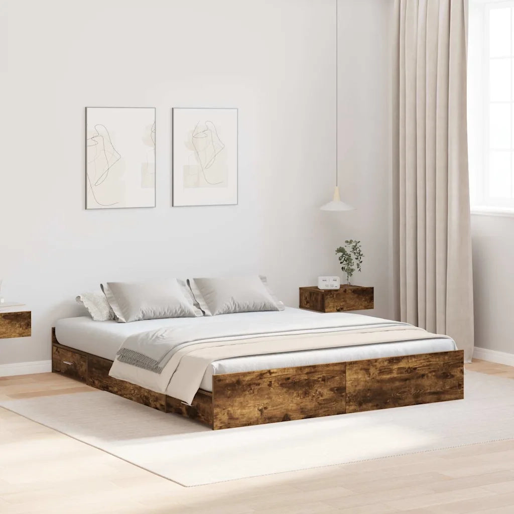 Struttura letto con contenitore Rovere fumé 140 x 200 cm 3335297