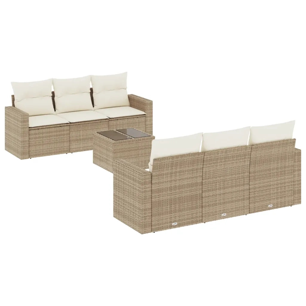 Set Divani da Giardino 7 pz con Cuscini Beige in Polyrattan 3218698