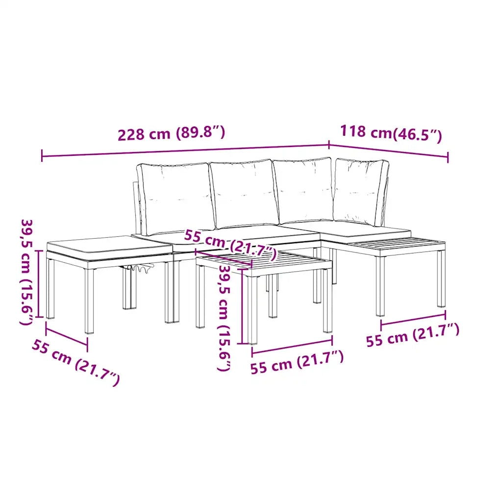 Set Panche Giardino Cuscini 4pz Nero Acciaio Verniciato Polvere 3283640