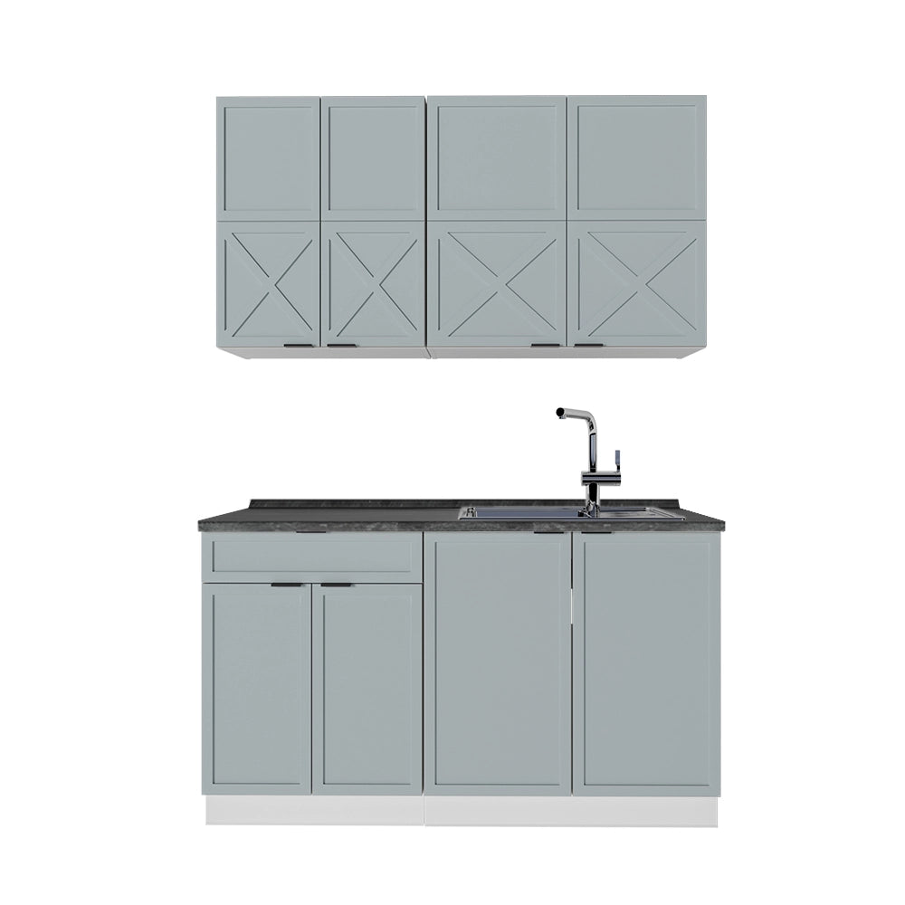 Cucina completa Fame-Line Blu-grigio chiaro/Bianco 140 cm, PL Antracite Vicco
