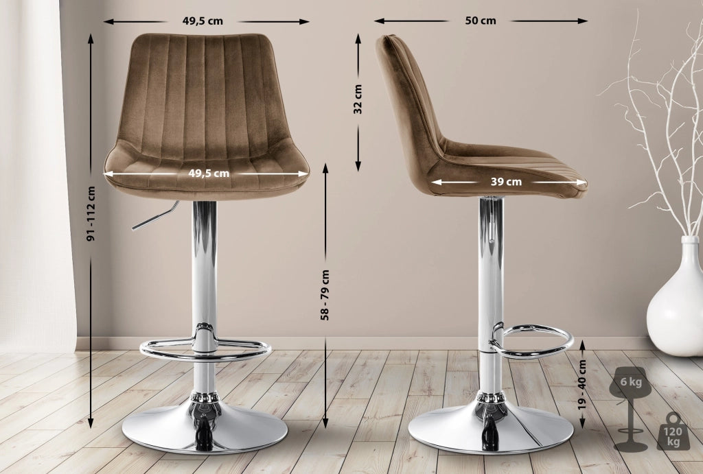 Sgabello Toni Velvet marrone,cromo