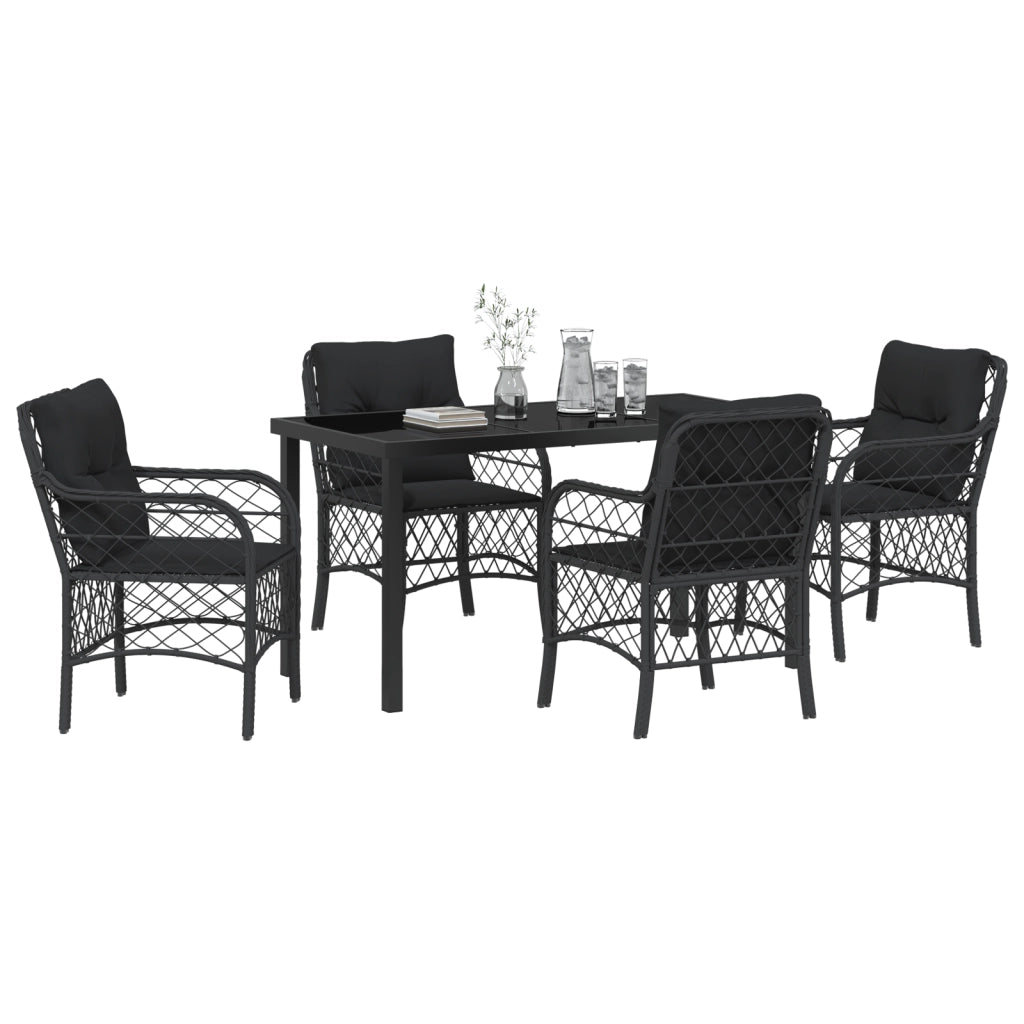 Set da Pranzo da Giardino con Cuscini , 5 pezzi in Rattan Poliestere Nero