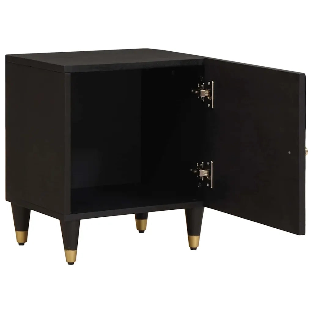 Comodino con porta Nero 40 x 33 x 46 cm Legno di mango massello