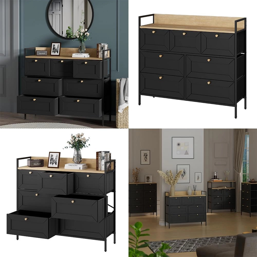 Cassettiera Belaro, Nero, 98 x 85 cm con 7 cassetti, per riporre abiti e oggetti di uso quotidiano