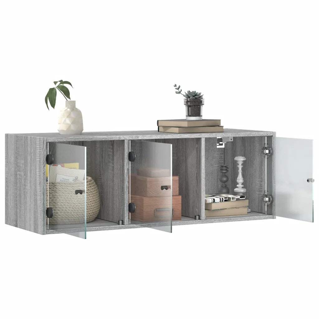 Armadietto a Muro | Mobile a Muro con Ante in Vetro Grigio Sonoma 102x37x35 cm