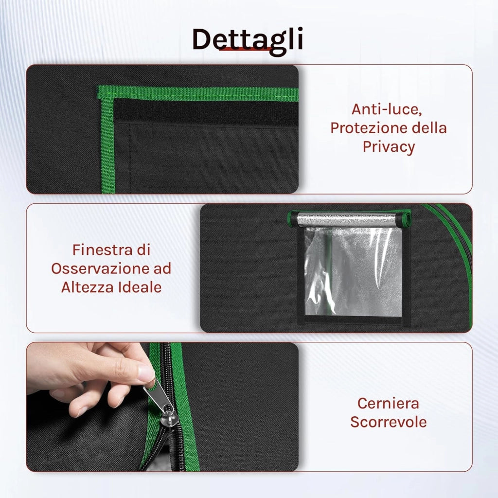 Tenda Coltivazione Idroponica 80x80x180cm, Serra da Giardino con Finestra di Osservazione, Piccola Serra per Piante, Fiori, Ortaggi a Casa, in Mylar Riflettente + Nero