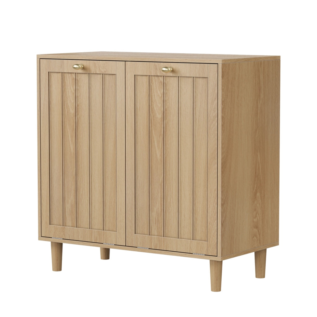 Mobile portasciugamani con 2 cesti rimovibili, finitura effetto rovere, struttura in MDF, per bagno e lavanderia