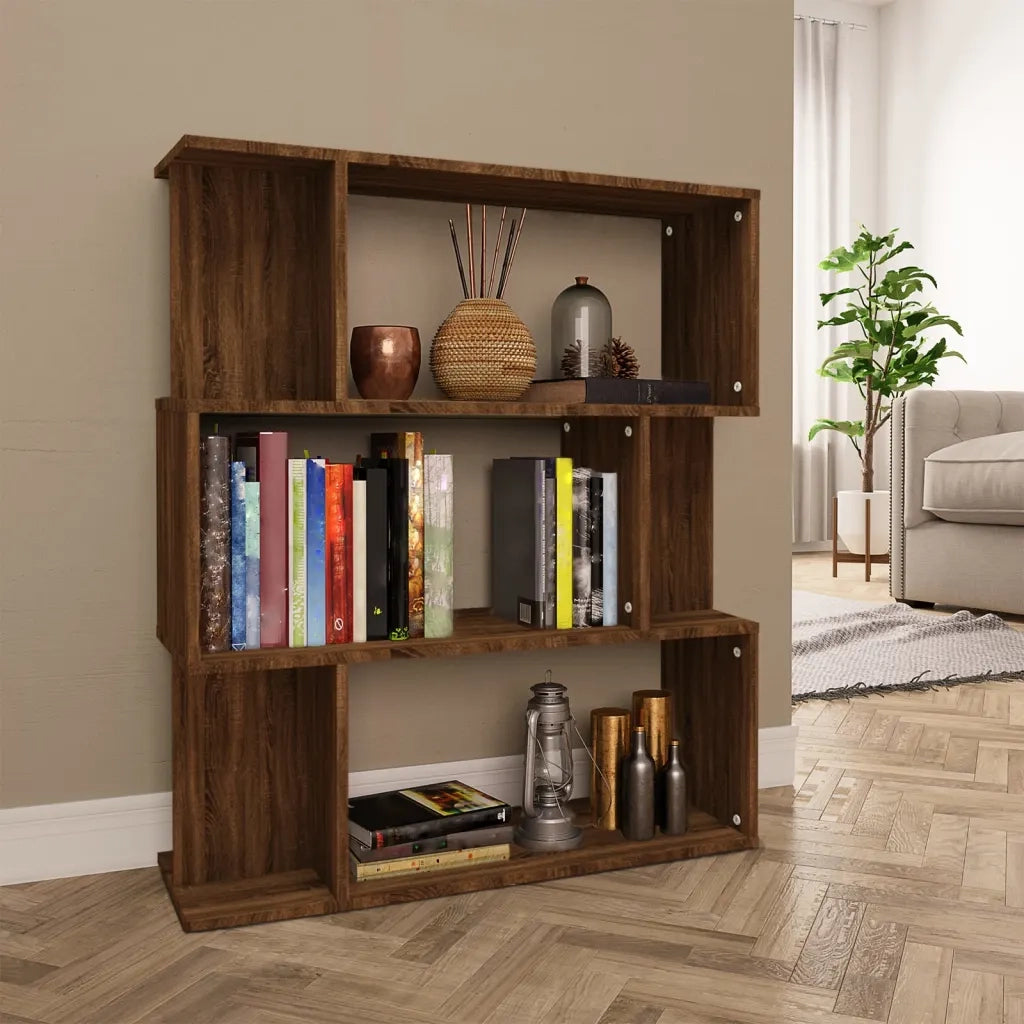 Libreria Divisorio-Scaffale per Libri-Mobile di Stoccaggio Rovere Marrone 80x24x96 cm Legno Ingegnerizzato