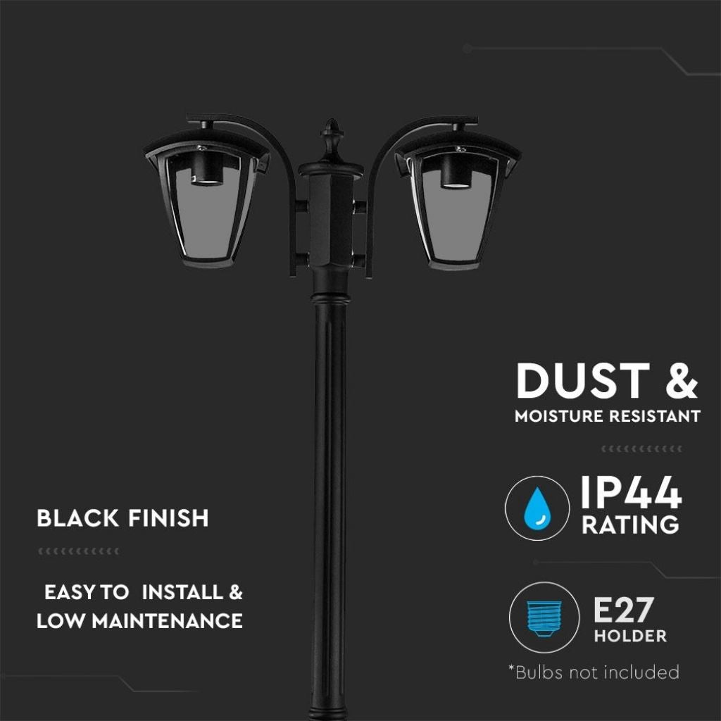 V-TAC VT-739 Lampione LED con Portalampada E27 (Max 2*60W) Colore Nero h: 199cm IP44 - SKU 7062