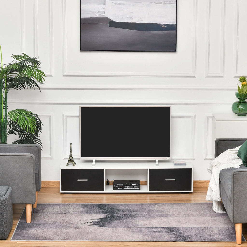 Mobile TV Moderno con 2 Cassetti ¨C zephmum ¨C Bianco e Nero 140x30x32 cm