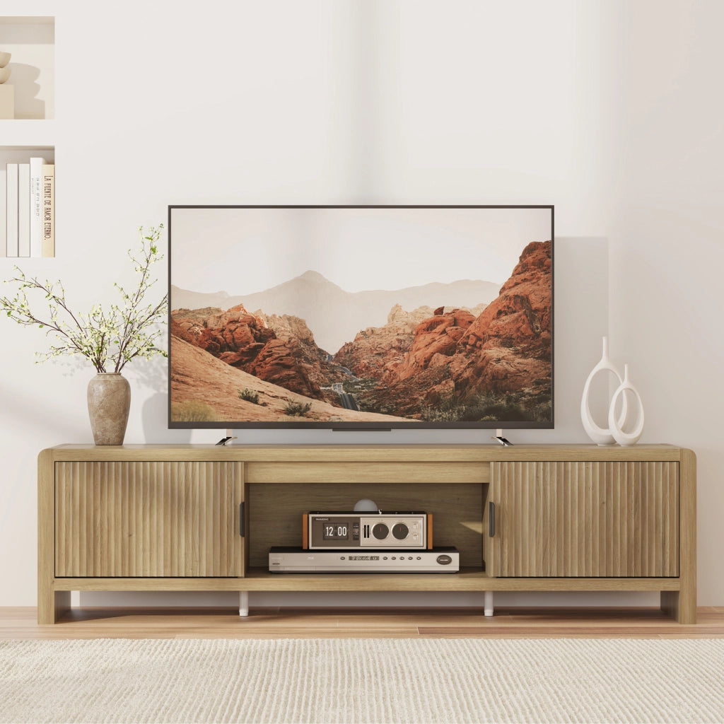 Mobile TV Lukkodso con 2 Ante e Vano Centrale Aperto 150x40x40 cm Effetto Rovere Medio Chiaro [en.casa]
