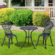 Set bistrot da esterno 3 pezzi in alluminio nero con tavolino e 2 sedute, per balcone, giardino e terrazza