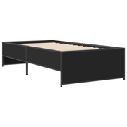 Letto singolo | Letto per adulti | Giroletto Nero 100x200 cm in Legno Multistrato e Metallo