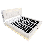 Letto contenitore matrimoniale 180×200 cm con LED; USB e testiera portaoggetti; senza materasso; velluto; beige