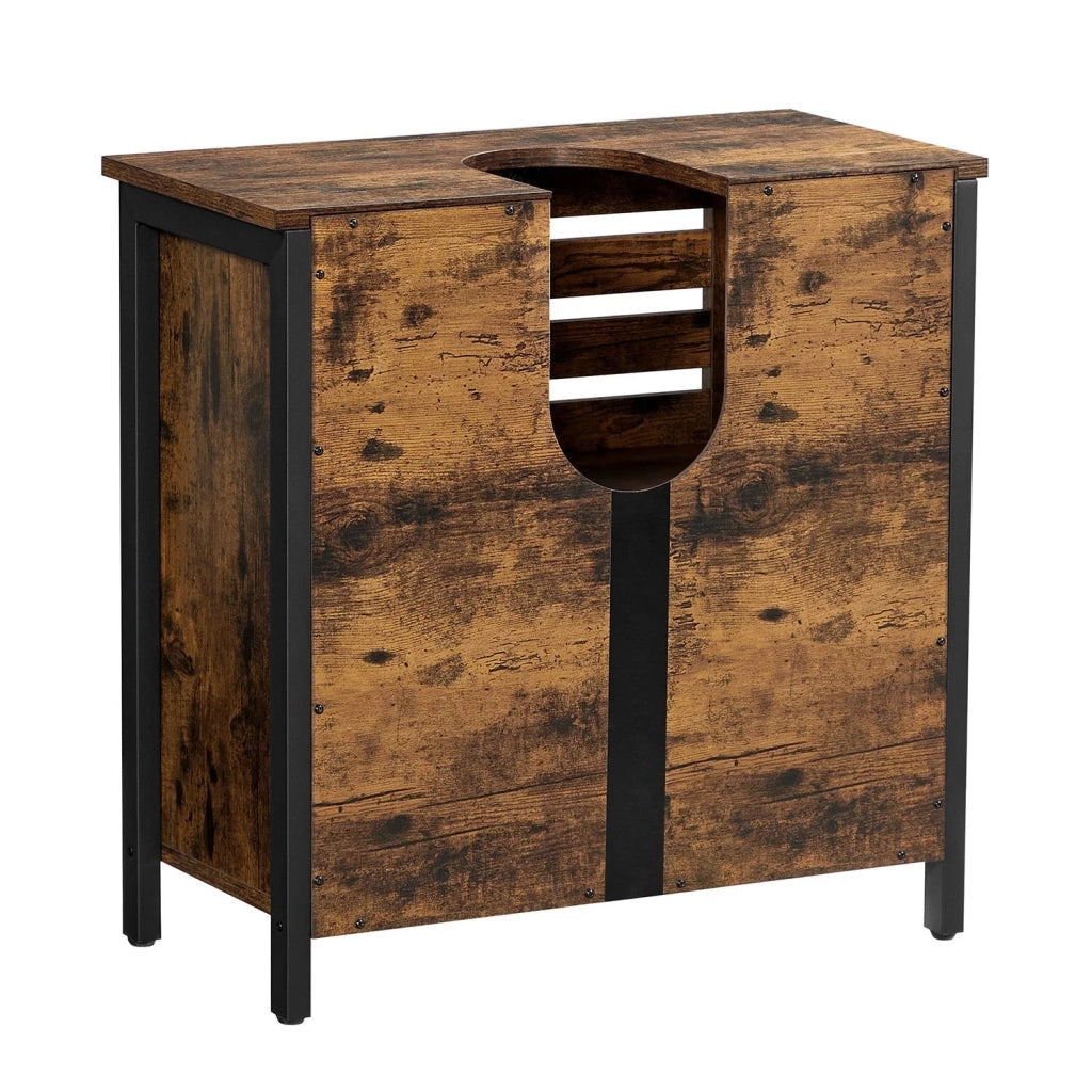 Mobiletto/armadietto portaoggetti per il bagno 60 x 30 x 60 cm con struttura in acciaio ante a persiana ripiano regolabile stile industriale marrone rustico e nero 12_0006529