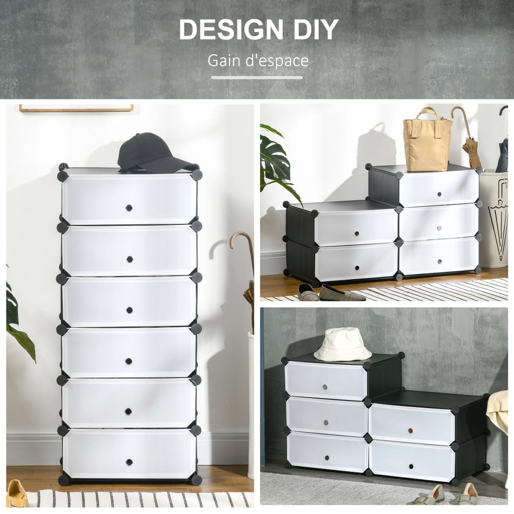 Armadio per scarpe ¨C zephmum ¨C 6 cubi in plastica, 49x36.5x108 cm, bianco
