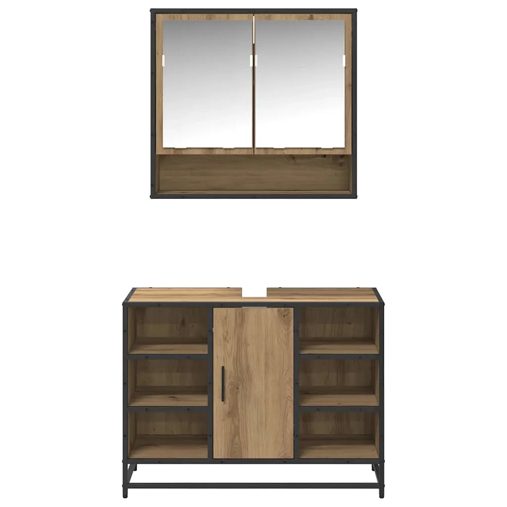 Set di mobili per il bagno con porta 2 pcs Rovere artigianale 3402528