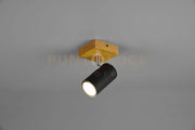 MARLEY BASE SPOT CILINDRO NERO BASE LEGNO NATURALE H. 16CM 1 LUCE ATTACCO GU10