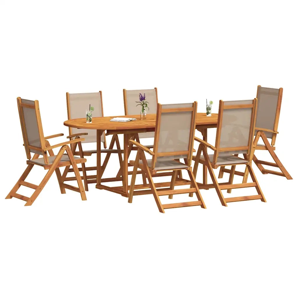 Set Pranzo da Giardino 7pz Legno Massello di Acacia e Textilene
