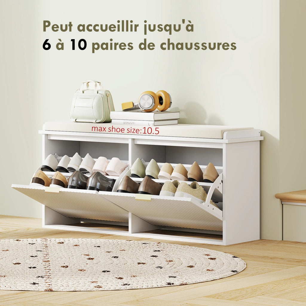Banca porta scarpe con cuscino e cassetto ¨C Zephmum ¨C Bianco 104x26x47.5 cm