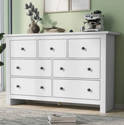 Credenza 152x40x88.5 cm con 7 cassetti e guide scorrevoli; in truciolare bianco