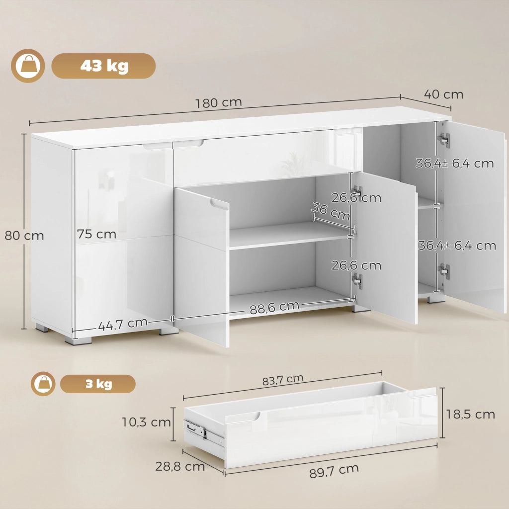 Cassettiera moderna con 4 ante ¨C Zephmum ¨C Bianco, 80x40x86 cm