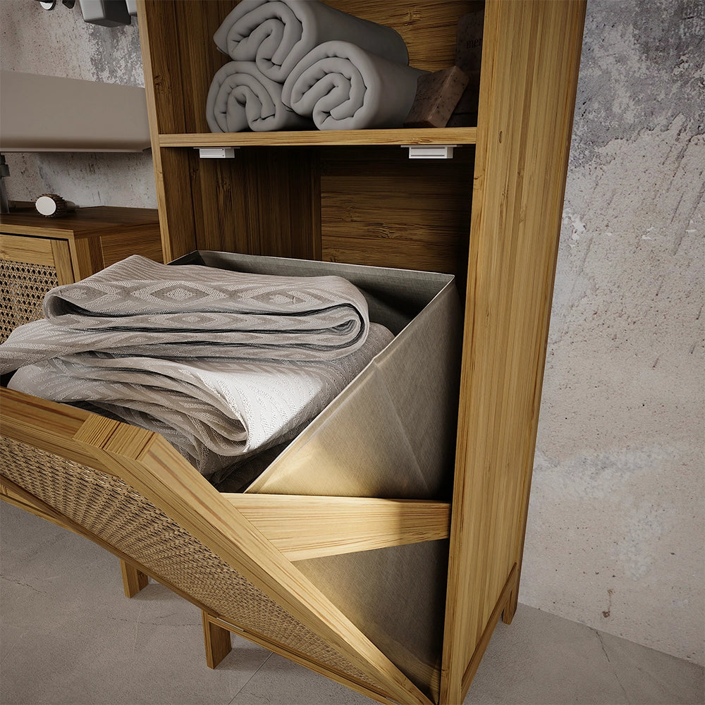 Vicco armadietto da bagno con portabiancheria Bambù 36 x 98 cm