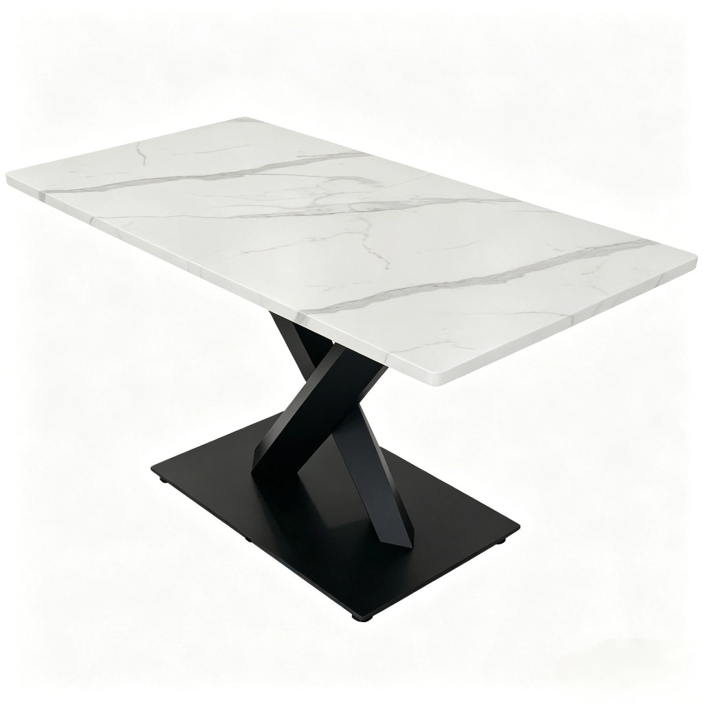 Tavolo da pranzo rettangolare per 6 in MDF e metallo bianco e nero per cucina soggiorno 160 × 80 × 75 cm
