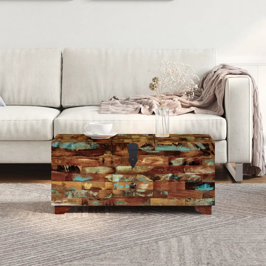 Tavolino da Caffè Baule Legno Massello di Recupero 80x40x35 cm 243320