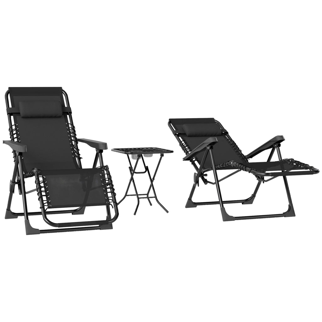 Chaise Longue con Tavolino ¨C Zephmum ¨C Pieghevole, Nero