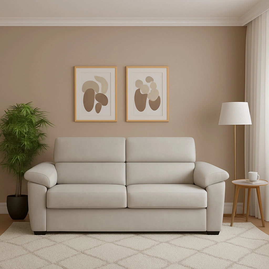 Giffone, Divano Fisso 3 Posti Sfoderabile Made in Italy, 225x95 cm Beige