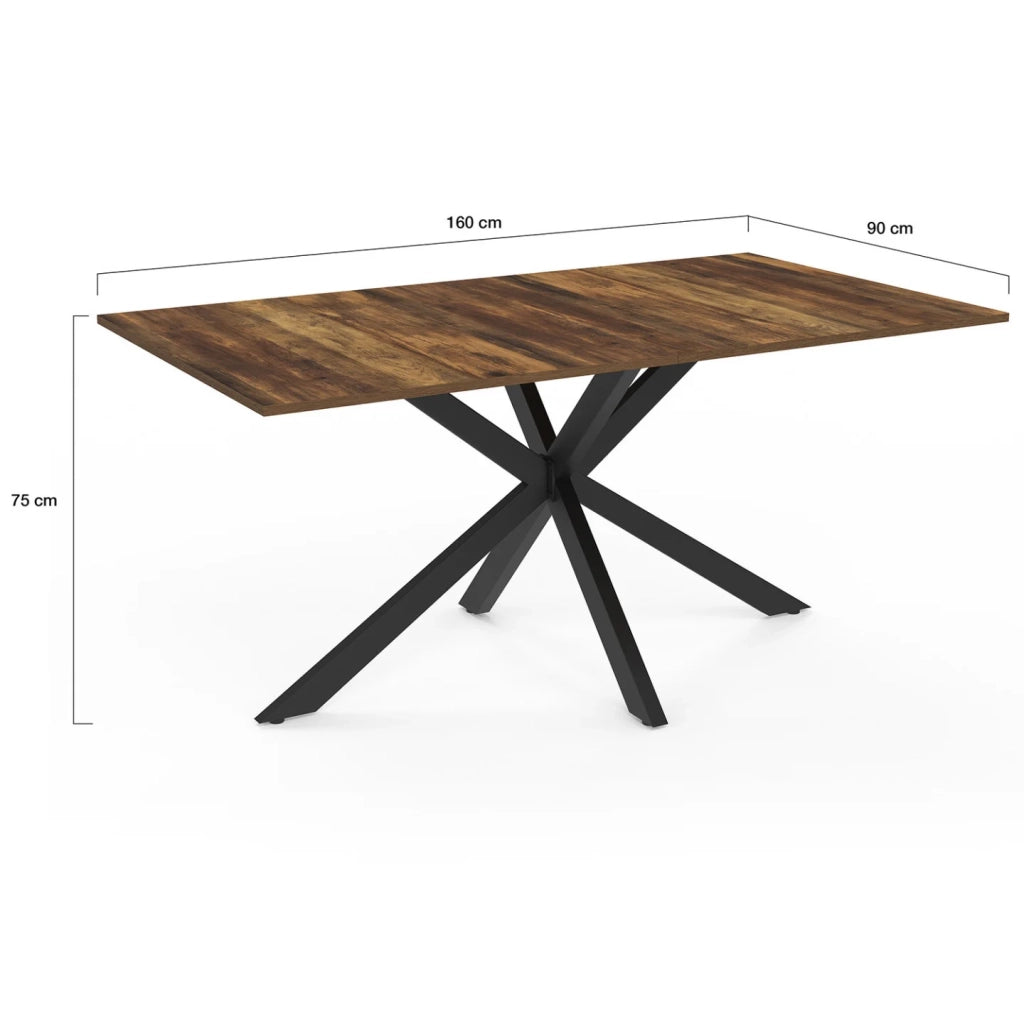 IDMarket - Tavolo da pranzo rettangolare ALIX 8 persone in legno scuro gamba a ragno HAWKINS e nero 160 cm