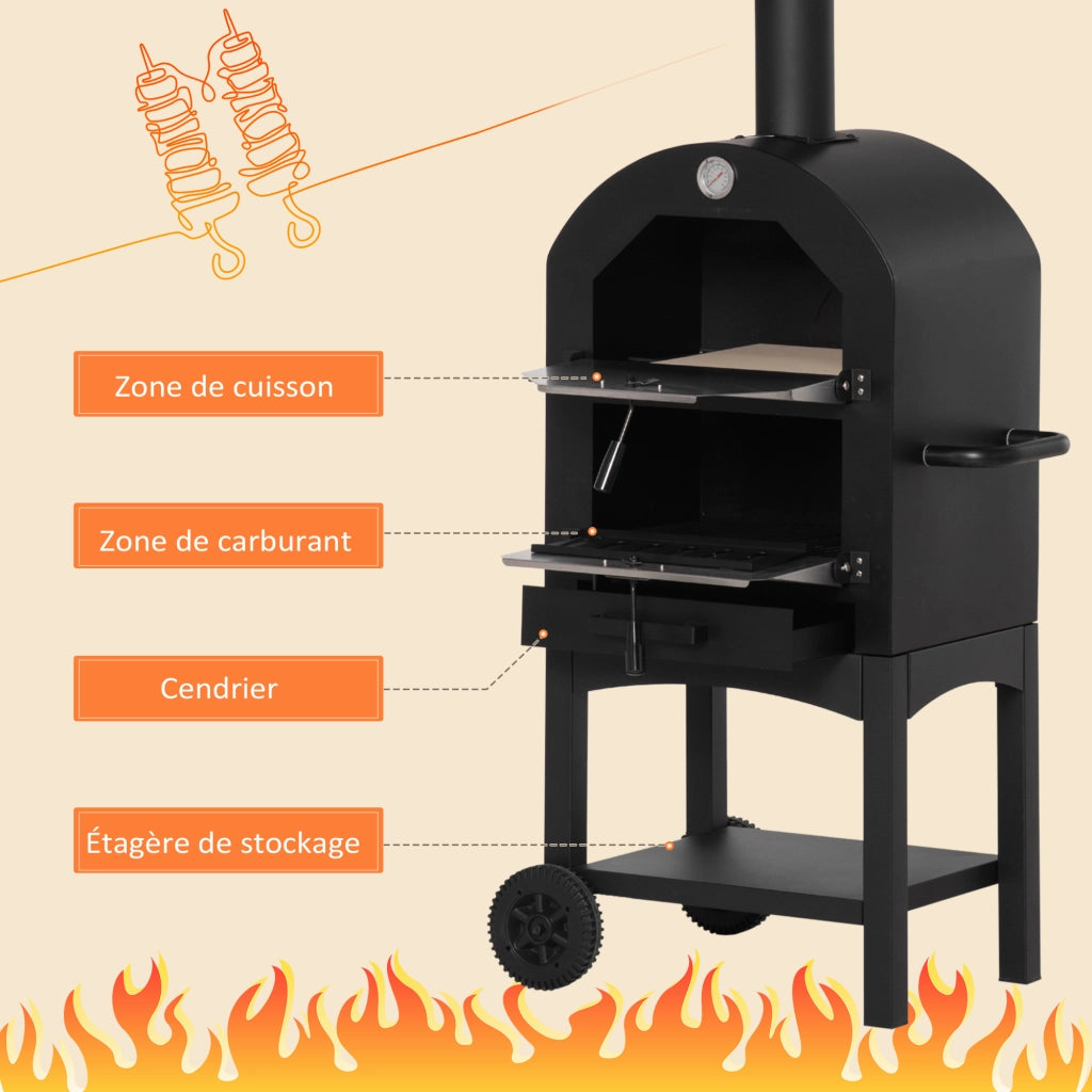Forno Pizza a Carbone per Esterno ¨C zephmum ¨C Grigio Nero con Ruote e Termometro