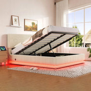 Letto Imbottito Contenitore con LED e Testiera Regolabile in Tessuto ¨C Xylo ¨C 160x200 Beige
