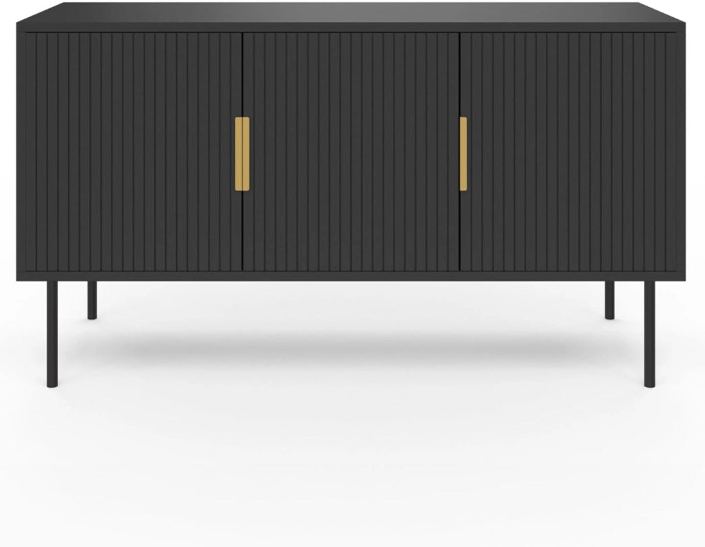 110 cm MARCEL credenza nera a 3 ante con effetto dogato