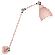 Lampada da parete moderna rosa pastello da lettura a braccio lungo in metallo bianco dal design moderno