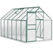 Serra da Giardino in Policarbonato 190x375x199cm, con Finestra Apribile e Porta Scorrevole, Struttura in Alluminio, Verde