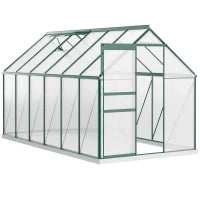 Serra da Giardino in Policarbonato 190x375x199cm, con Finestra Apribile e Porta Scorrevole, Struttura in Alluminio, Verde