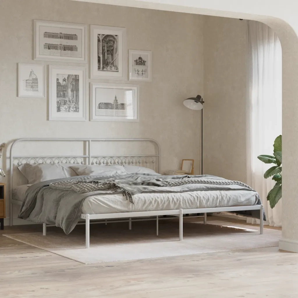 Giroletto con Testiera-Struttura Letto con testiera Metallo Bianco 193x203 cm 265822