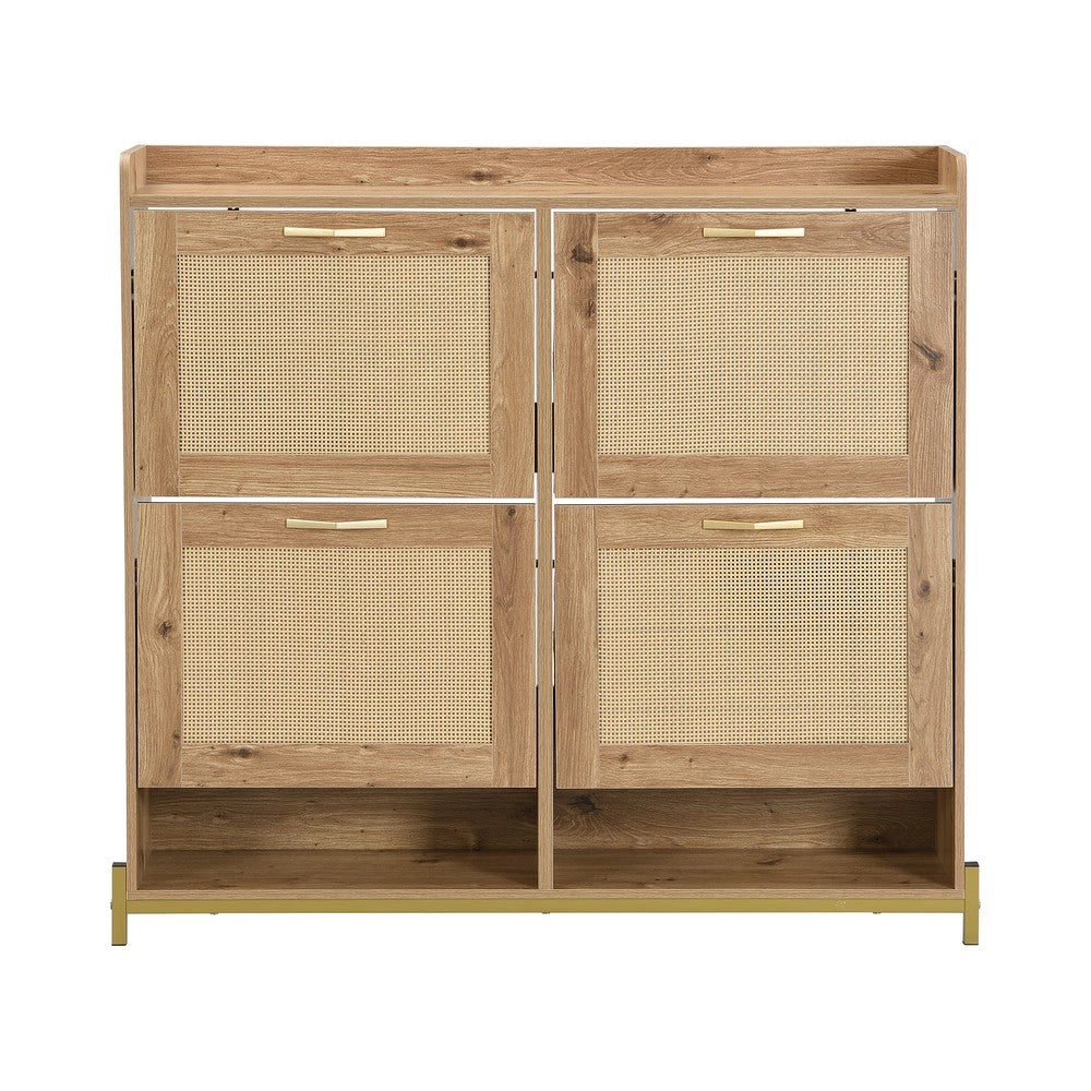Scarpiera in Legno con Ante in Rattan e Ripiani ¨C MINIMAL ¨C 4 Ante, Metallo