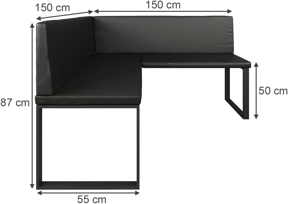 Vicco panca ad angolo Ravon, Nero, 150 x 150 cm