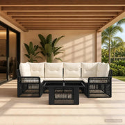 Set Divano da Giardino 7 pz Nero e Bianco Crema polyrattan 3436597
