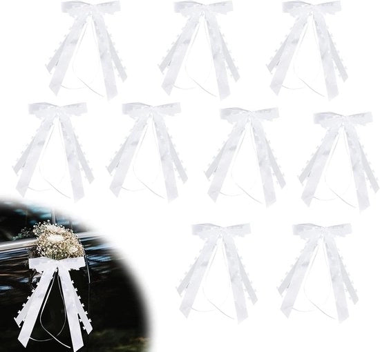 Strisce auto adesive 50 pezzi con fiocchi bianchi - Strisce auto adesive per antenne - Decorazione auto per matrimoni - Decorazione per feste e compleanni - Decorazione auto per matrimoni