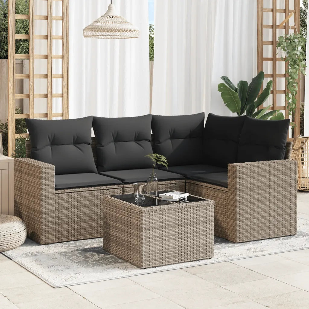 Set Divano da Giardino 5 pz con Cuscini Grigio in Polyrattan 3218910